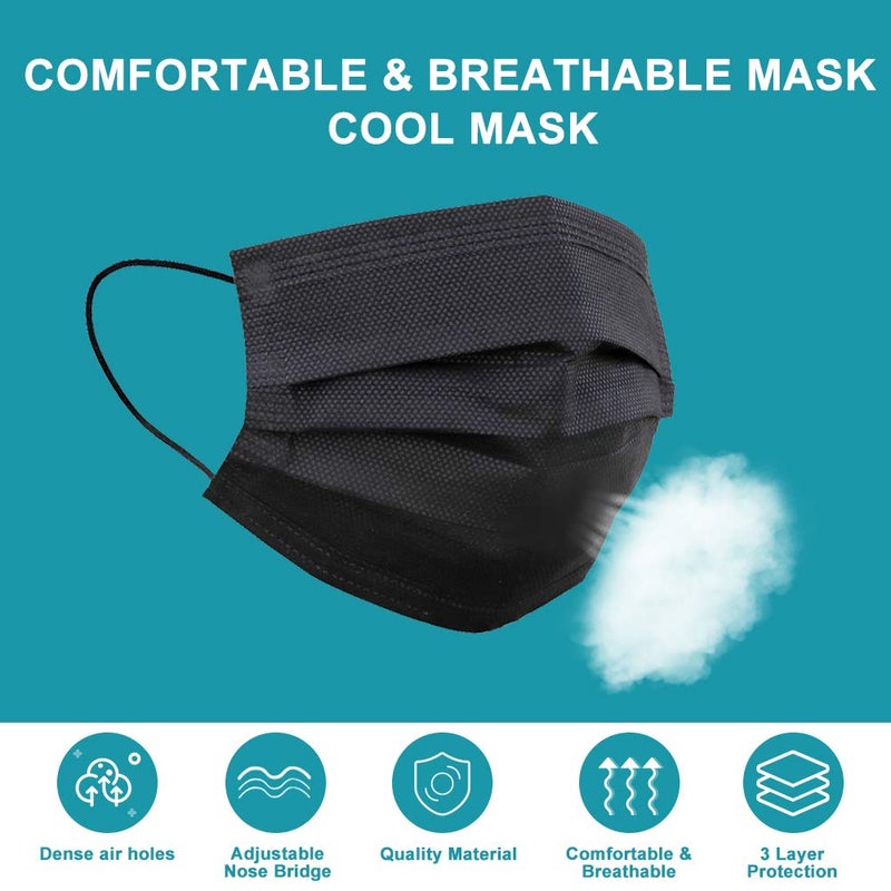 EHH Black Disposable Face Masks, Individually Wrapped, Breathable Face Mask for Men Women, 3- Ply, Comfortable Adult Masks with Adjustable Nose Wire & Elastic Ear Loop 50 Pcs, Black - Image 5